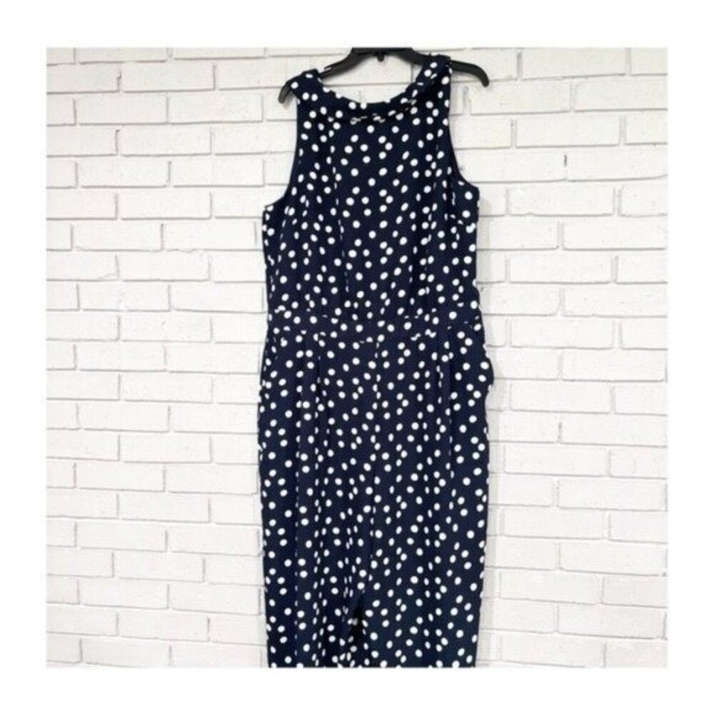 Boden Clarissa Navy Polka Dot Wide Leg Jumpsuit Sleeveless Boat Neck | 16 - 18T - Picture 8 of 16